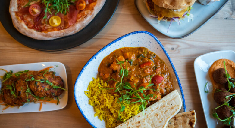 Colourful plates of food in the restaurant